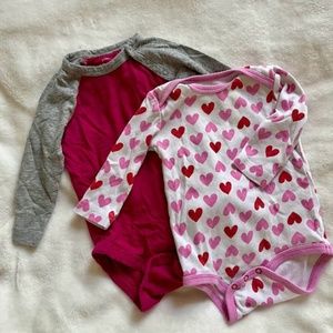 Primary Lot of 2 Long-Sleeved Valentines Onesies (3-6 months and 6-9 months)